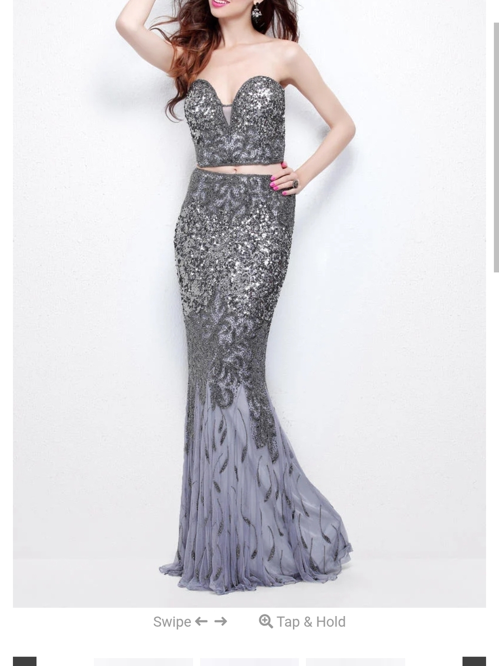 Primavera Couture Strapless Silver Sequin Two-Piece Mermaid Gown